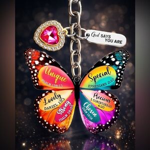 Bible Verse Keychain Bag Charm God Says You Are Butterfly